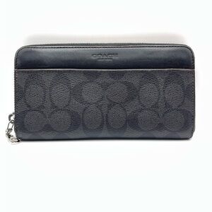 Coach Black Signature Continental Wallet with Silver Hardware